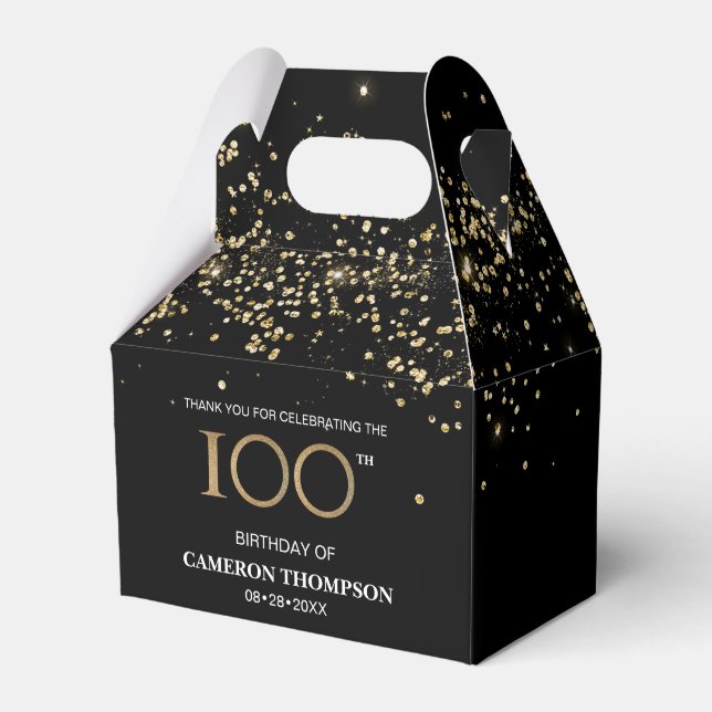 Guld Confetti Black 100-års favoritbox Presentaskar (Framsidan Sidan)