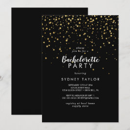 Guld Confetti | Black Bachelorette Party Inbjudningar