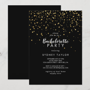Guld Confetti Black Bachelorette Party Inbjudningar