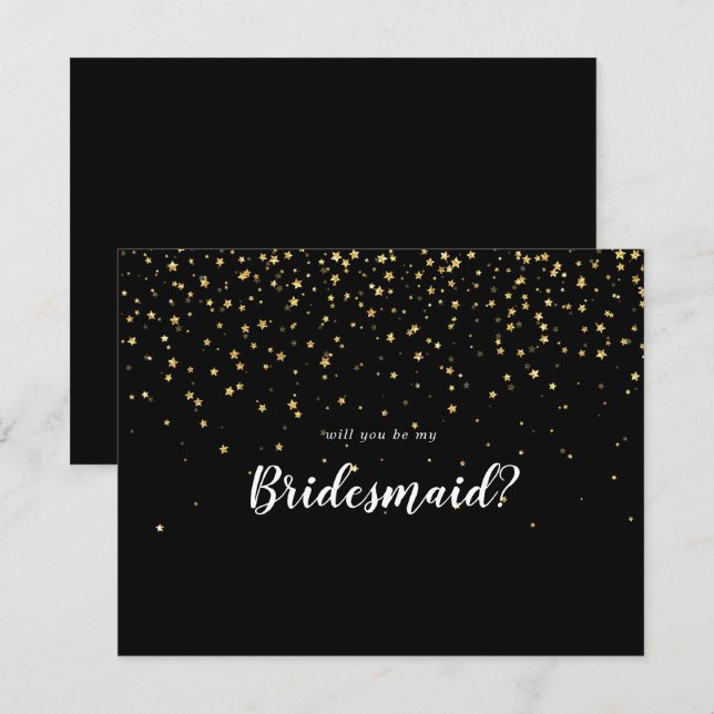 Guld Confetti | Black kommer att bli min bridesmai Anteckningskort (Fram/baksida)