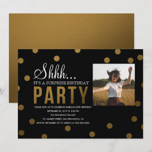 Guld Confetti & Black Surprise Party Inbjudningar