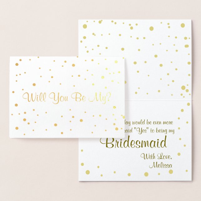 Guld Confetti, blir du min Bridesmaid? Folierat Kort (Display)