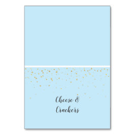 Guld Confetti Blue Baby Shower Buffet Food Labels Bordsnummer