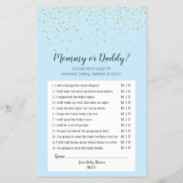Guld Confetti Blue Baby Shower Mamma eller pappa G Flygblad