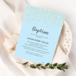 Guld Confetti Blue Pojke Baptism Inbjudningar