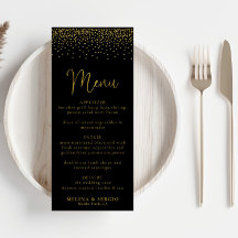 Guld Confetti Boho Black Bröllop Menu