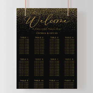 Guld Confetti Boho Black Bröllop-sätesdiagram Poster