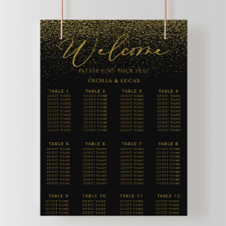 Guld Confetti Boho Black Bröllop-sätesdiagram Poster
