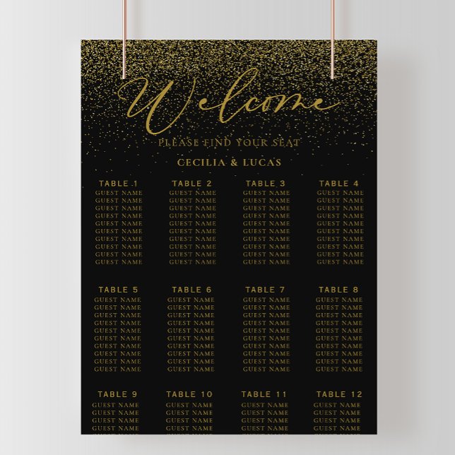 Guld Confetti Boho Black Bröllop-sätesdiagram Poster (Skapare uppladdad)