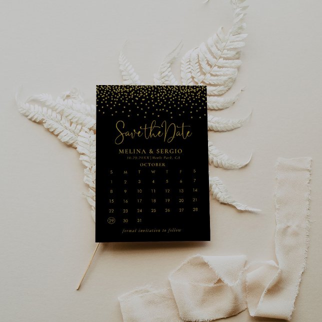 Guld Confetti Boho Black Spara datumkalender Spara Datumet (Skapare uppladdad)