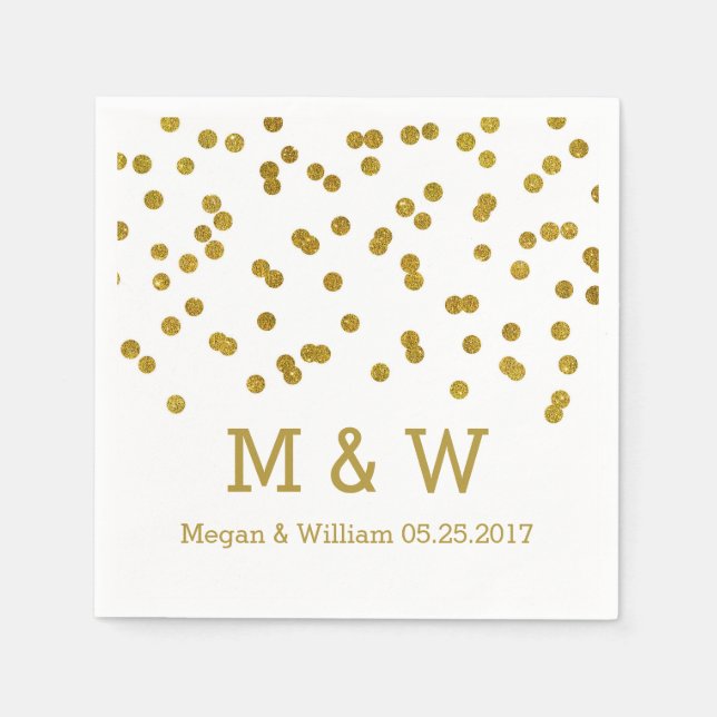 Guld Confetti Bröllop Monogram Pappersservett (Framsidan)