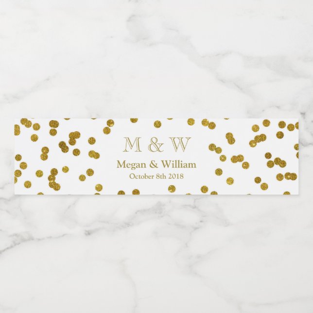 Guld Confetti Bröllop Monogram-Vattenflaska etiket Vattenflaskor Etikett (Singel etikett)