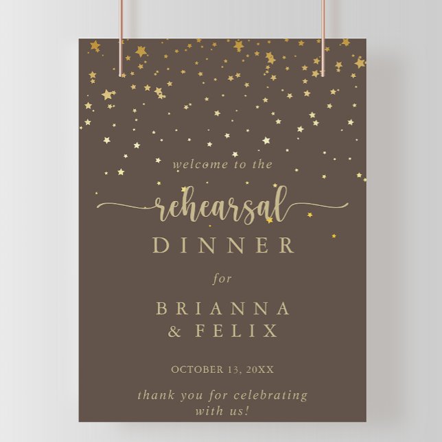 Guld Confetti Brown Rehearsal Dinner Välkommen Poster (Skapare uppladdad)