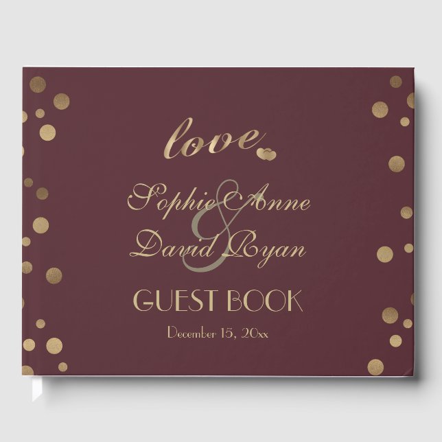 Guld Confetti Burgundy 50:e födelsedagen Gästböcker (Framsida)