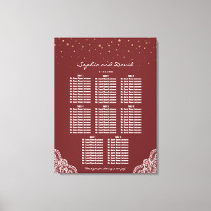 Guld Confetti Burgundy Snöre Bröllop sätesdiagram Canvastryck