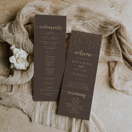 Guld Confetti Calligraphy Brown Bröllop Program