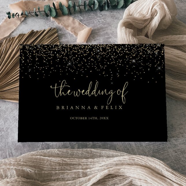 Guld Confetti Calligraphy Finare Script Bröllop Gästböcker (Skapare uppladdad)