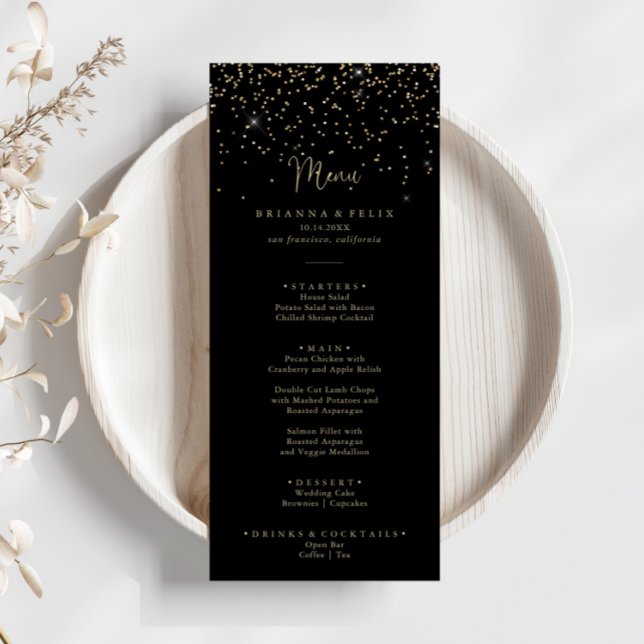 Guld Confetti Calligraphy Finare Script Dinner Men Meny (Skapare uppladdad)