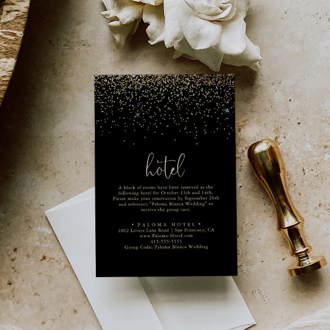 Guld Confetti Calligraphy Finare Script Hotel Tilläggskort (Skapare uppladdad)