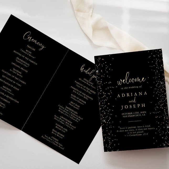 Guld Confetti Calligraphy-skript med mappad Bröllo Program (Skapare uppladdad)