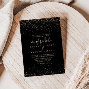 Guld Confetti Calligraphy-skript Nuestra Boda Inbjudningar