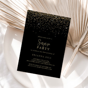 Guld Confetti Calligraphy-skript Överraskning Part Inbjudningar