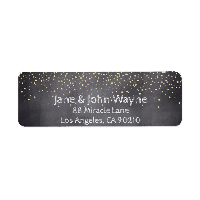 Guld Confetti Chalkboard Bröllop Returadress Etikett (Framsidan)