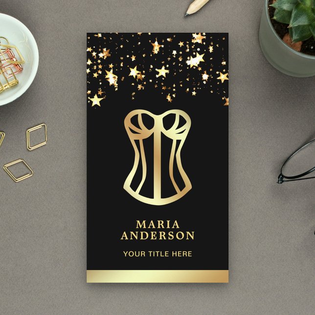 Guld Confetti Corset Möhippa Lingerie Boutique Visitkort (Skapare uppladdad)
