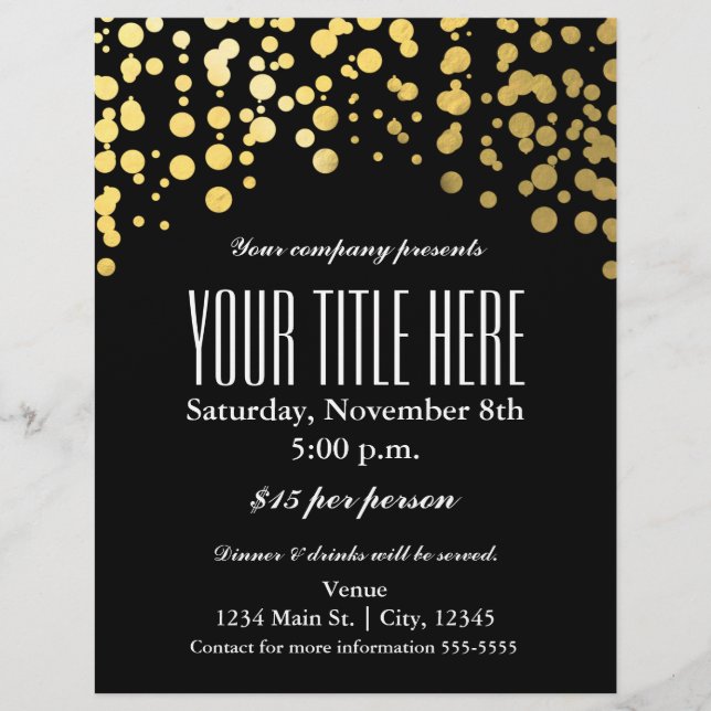 Guld Confetti Dots Elegant Glam Event Flyer Poster (Framsidan)