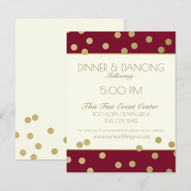 Guld Confetti Dots Ivory och Burgundy Reception Inbjudningar (Fram/baksida)