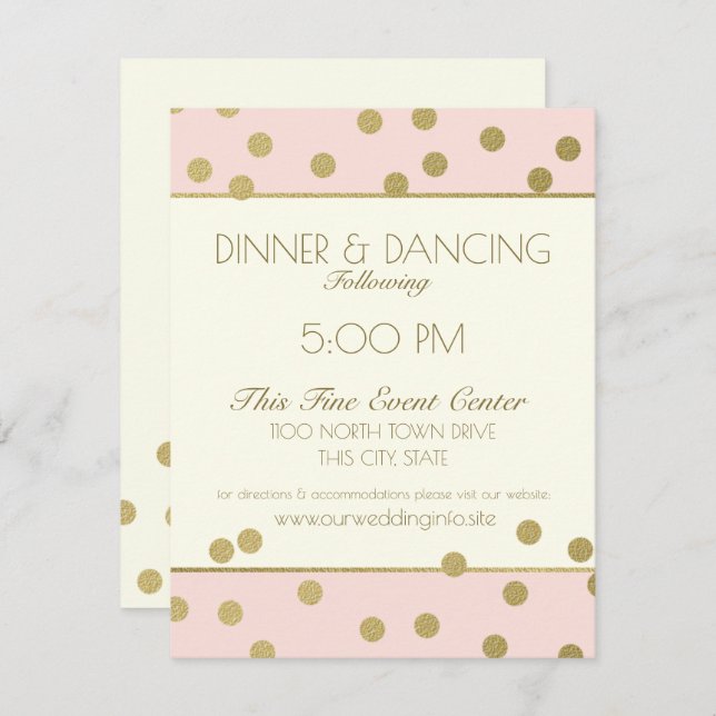 Guld Confetti Dots Ivory och Rosa Reception Inbjudningar (Fram/baksida)