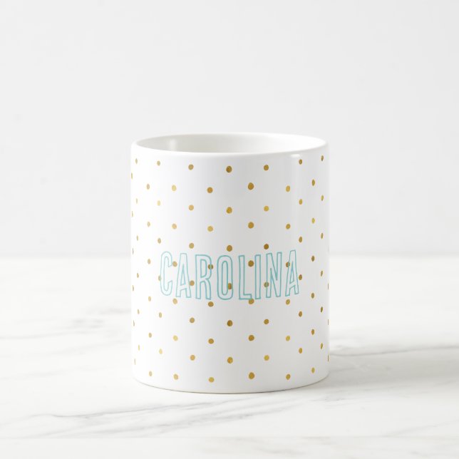 Guld Confetti Dots Mint Namn Kaffemugg (Center)