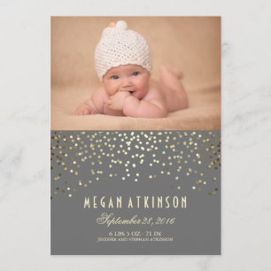 Guld Confetti Dots Newborn Baby Photo Birth Meddelande