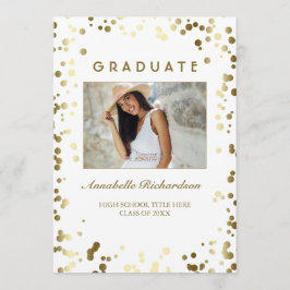 Guld Confetti Dots White Elegant Photo Studenten Inbjudningar