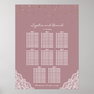 Guld Confetti Dusty Ro Snöre sätesdiagram Poster