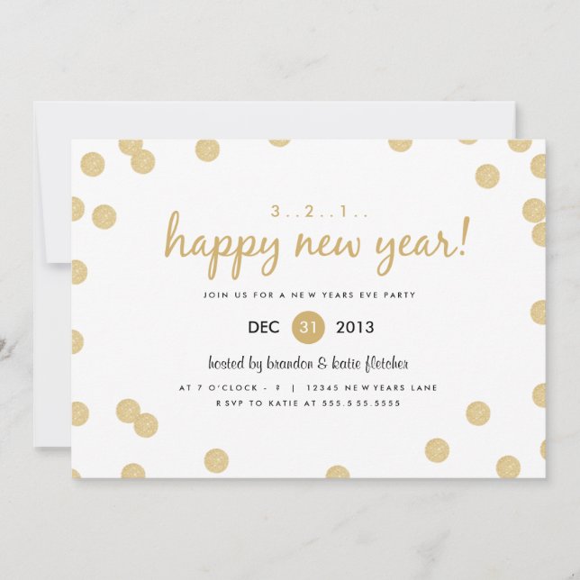 Guld Confetti efter Origami Prints New Years Inbju Inbjudningar (Framsida)