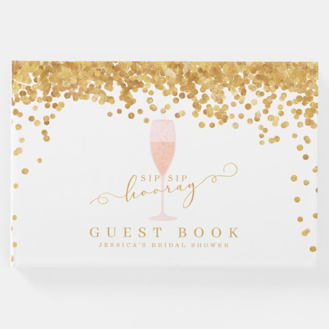 Guld Confetti Elegant Champagne Möhippa Gästböcker (Framsida)