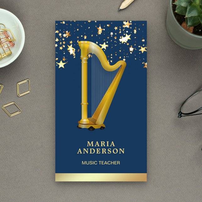 Guld Confetti Elegant Harp Professionell Harpist Visitkort (Skapare uppladdad)