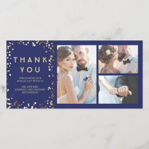 Guld Confetti Elegant Navy Bröllop Tack Kort