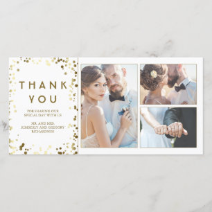 Guld Confetti Elegant White Bröllop Tack Kort