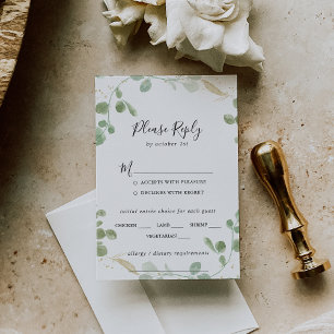 Guld Confetti Eucalyptus Bröllop Menu Choice OSA Kort