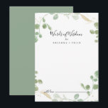 Guld Confetti Eucalyptus Bröllop Ord i Wisdom Rådkort<br><div class="desc">Guld konetti eucalyptus bröllop ord med visdomskort är perfekt för ett rustiskt bröllop. Konstruktionen har vattenfärgen eucalyptus grönt foliage med guld konetti. De här korten är perfekter för bröllop,  möhippa,  babydusch,  studentfest och mycket mer. Anpassa korten med namn från bruden och brudgummen,  blivande föräldrar eller student.</div>
