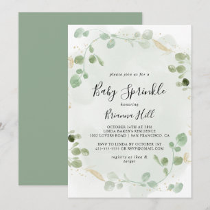 Guld Confetti Eucalyptus Foliage Baby Sprinkle Inbjudningar