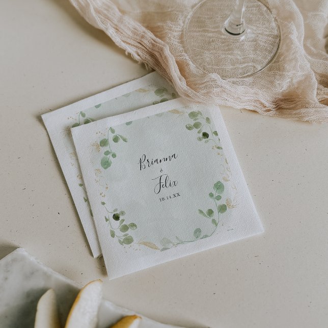 Guld Confetti Eucalyptus Foliage Bröllop Napkin Pappersservett (Skapare uppladdad)