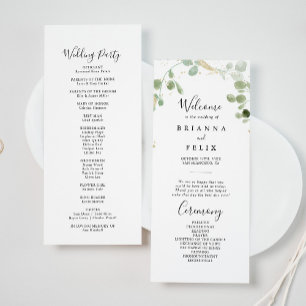 Guld Confetti Eucalyptus Foliage Bröllop Program