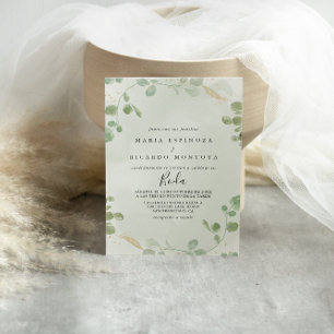 Guld Confetti Eucalyptus Foliage Spain Bröllop Inbjudningar