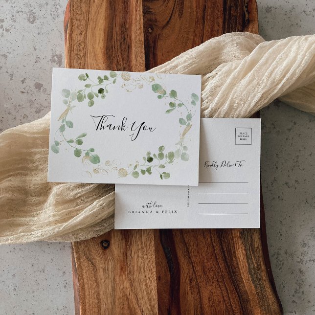 Guld Confetti Eucalyptus Foliage Tack Vykort (Skapare uppladdad)