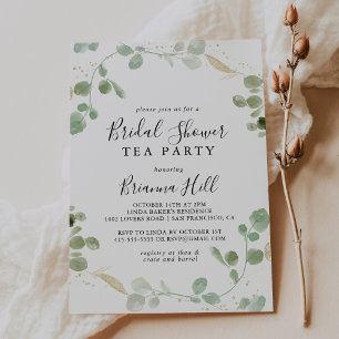 Guld Confetti Eucalyptus Möhippa Tea Party Inbjudningar
