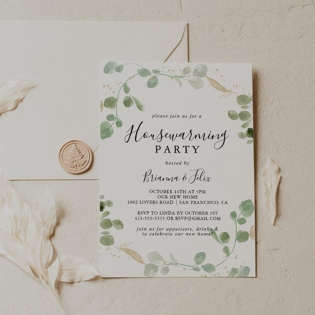 Guld Confetti Eucalyptus Party Inbjudningar (Skapare uppladdad)
