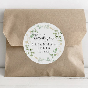 Guld Confetti Eucalyptus Tack Wedding Favor Runt Klistermärke